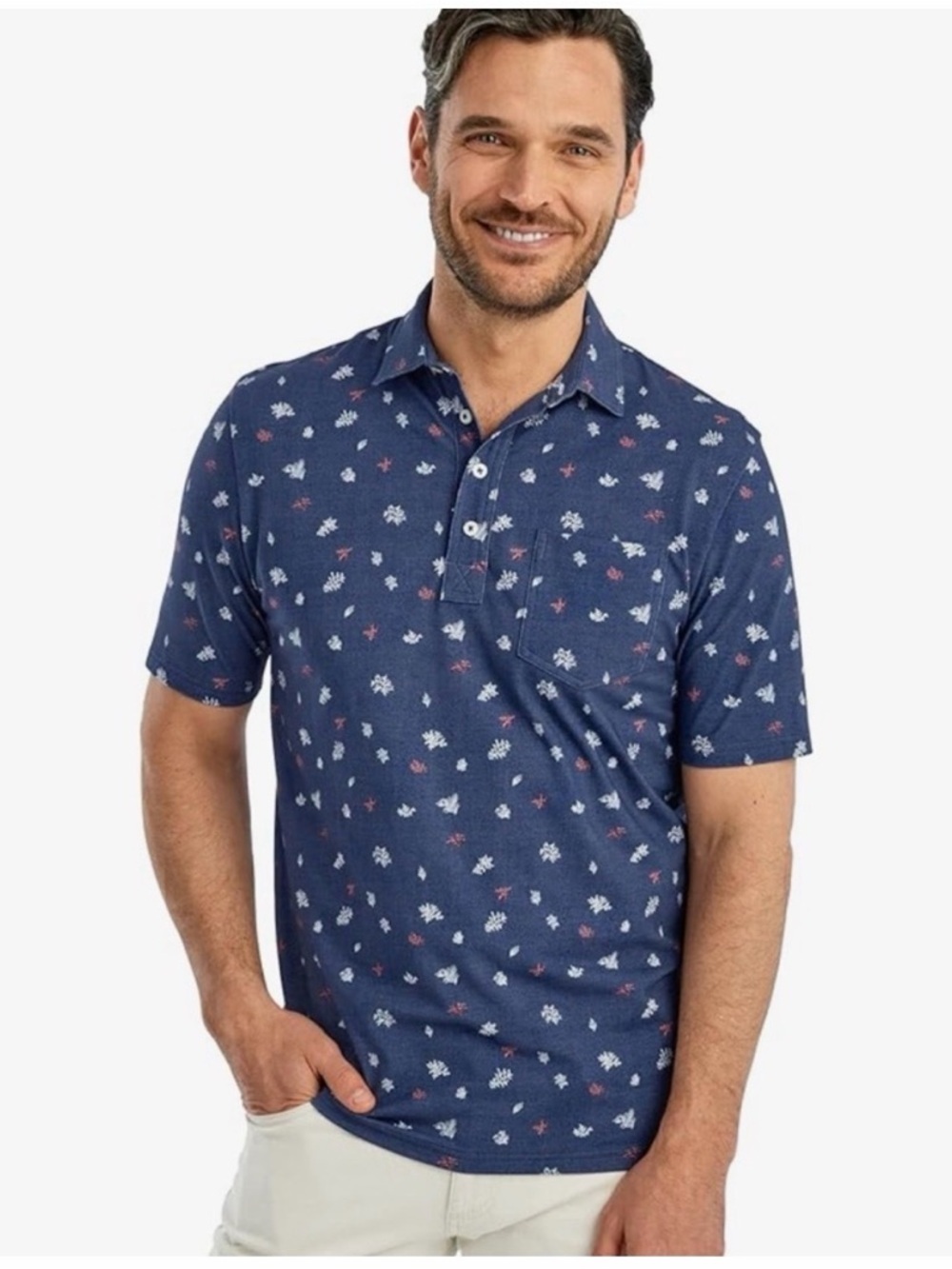 Navy Oceanside Coral Print Polo Shirt by Johnnie-O